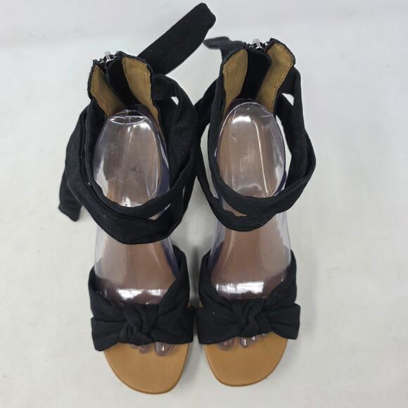 UGG Black Canvas Wedge Sandals Size 8 Womens Ankle Wrap Espadrilles - Picture 4 of 8